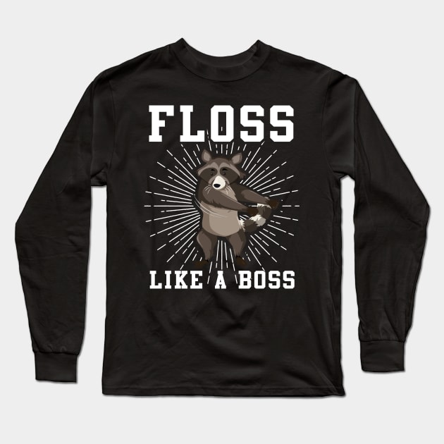 Raccoon Floss Like A Boss Long Sleeve T-Shirt by Rebus28